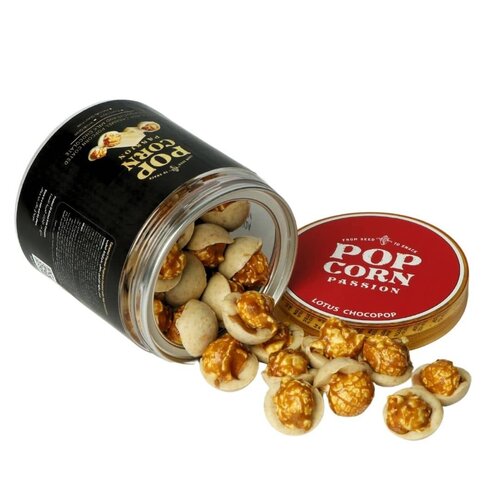 POPCORN PASSION Caramel Popcorn coated with Lotus and Milk Chocolate 140 Grams