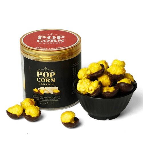 POPCORN PASSION Banana Popcorn coated with Dark Chocolate 140 Grams