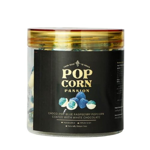 POPCORN PASSION Blue Raspberry Popcorn coated with White Chocolate 140 Grams