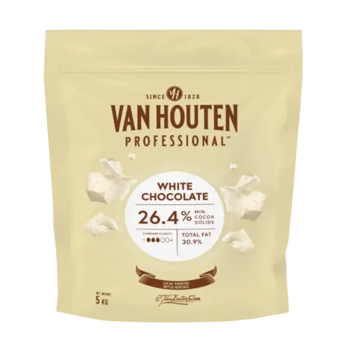 VAN HOUTEN White Chocolate Couverture, 26.4% Min Cocoa - 5 KG Coins VAN HOUTEN White Chocolate Couverture, 26.4% Min Cocoa - 5 KG Coins