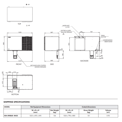KM-590DJE-R452 Modular Crescent Ice Maker