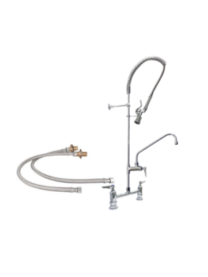 Aluids C8468 - 8″ Center Deck Mount Pre-Rinse -1.15 GPM with Wall Bracket and Add on Faucet with 12″ Spout