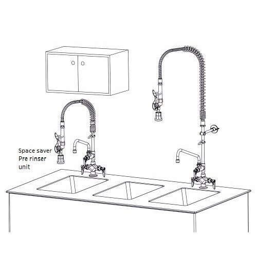 Aluids Mini Space Saver Pre-Rinse Unit with Add-On Faucet (8″ Spout)