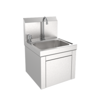 C9400-1-G-1KVC-SD Stainless Steel Deck Mount Hand Sink with Gooseneck Faucet & Knee Pedal Cover with Soap Dispenser – 14" x 10" Commercial Hand Wash Basin