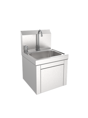 Aluids C9400-1-G-1KVC-SD Stainless Steel Deck Mount Hand Sink with Gooseneck Faucet & Knee Pedal Cover with Soap Dispenser – 14" x 10" Commercial Hand Wash Basin