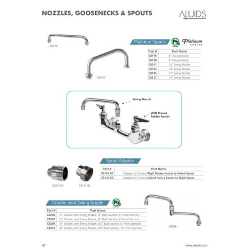 Aluids C8145 - 12″ Heavy Duty Swing Nozzle with Free Flow Aerator Aluids C8145 - 12″ Heavy Duty Swing Nozzle with Free Flow Aerator