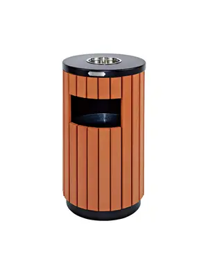 Outdoor Barrel Bin With Ashtray (Wood Color)