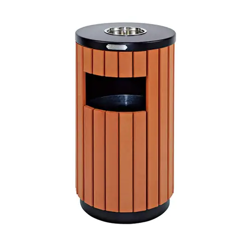 Outdoor Barrel Bin With Ashtray (Wood Color)