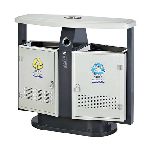 Outdoor 2 Compartment Iron Recycle Bin (44LT) With Ashtray