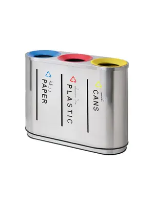 3 Compartment Recycle Bin Stainless Steel Coated