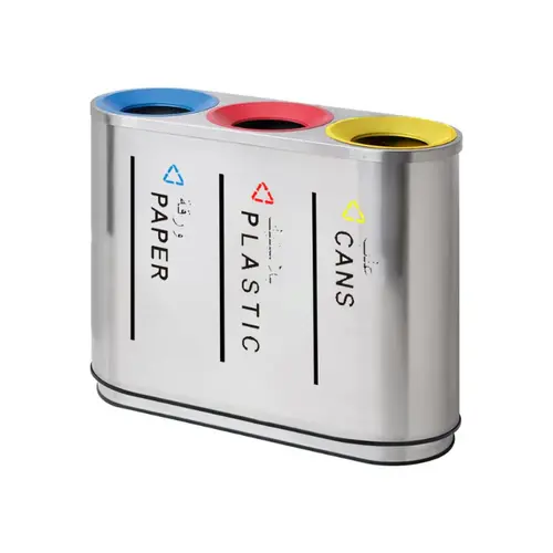3 Compartment Recycle Bin Stainless Steel Coated