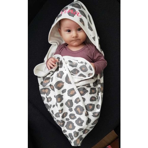 Baby badcape panter met naam