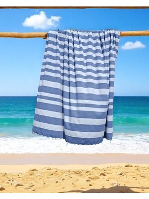 2-persoons gestreepte hamamdoek blauw