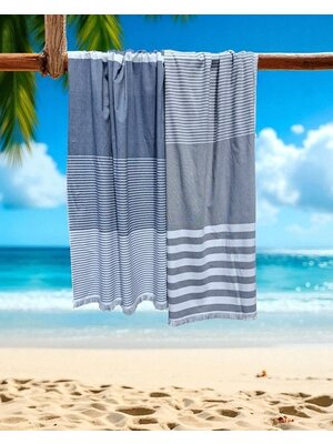 Fouta met badstof gestreept