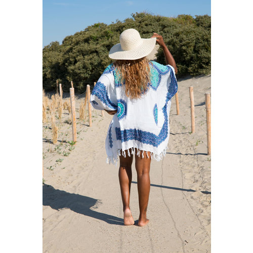 Sarong Dress wit/blauw