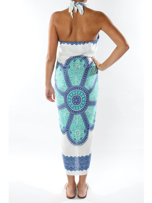 Sarong 100x170 wit/turquoise