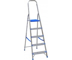 Spider & Co Professionelle Aluminiumleiter oder Haushaltsleiter mit Kunststoffplattform und Halterung mit 5 Stufen. Kann bis zu 150 kg belastet werden!