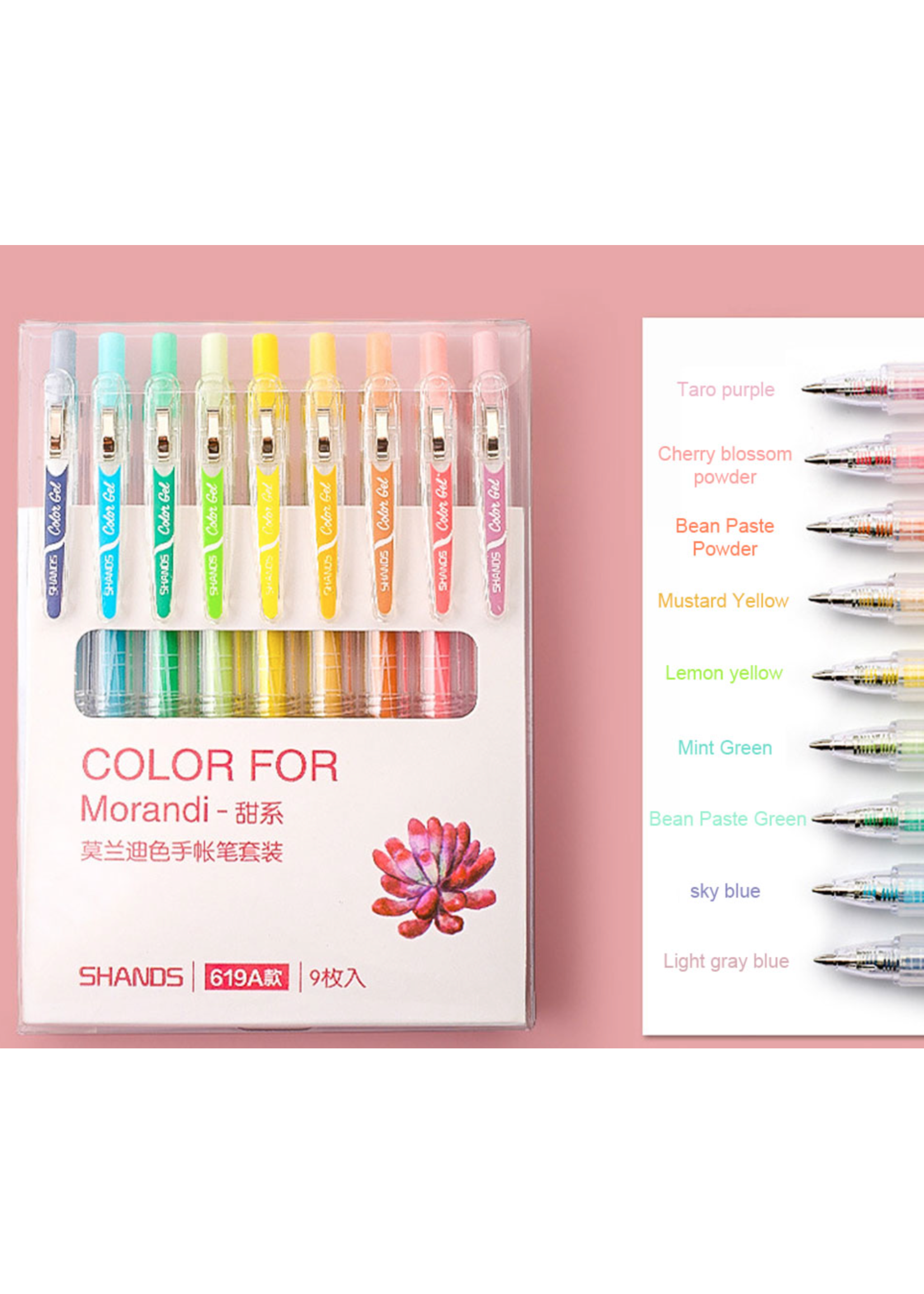 Set van 9 verschillende kleuren gelpennen - lichte pasteltinten