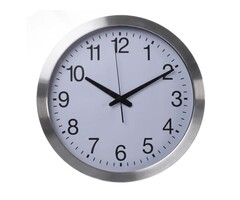 Perel Wanduhr, rund, analog, 40 cm, funkgesteuerte Zeitanzeige (DCF), Aluminium, silber