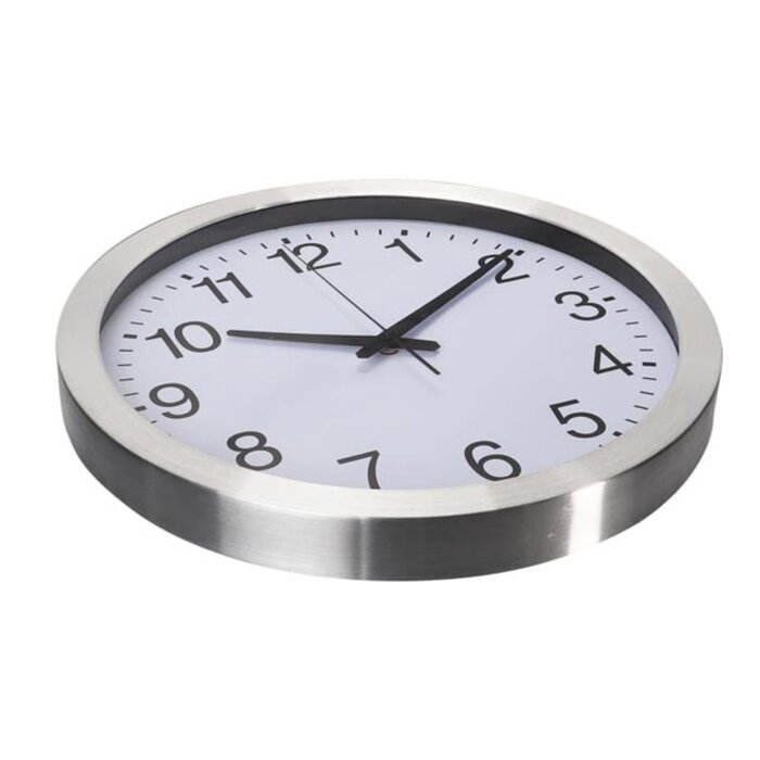 Perel Wandklok, rond, analoog, 40 cm, radiogestuurde tijdsaanduiding (DCF), aluminium, zilver