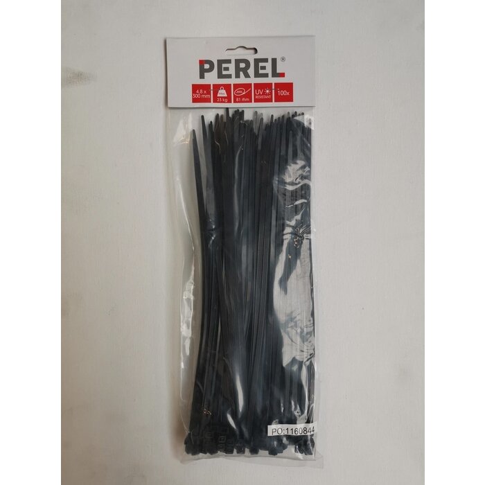 Perel Colliers de serrage Perel 300 x 4,8 mm - 100 pièces - Extra fort / Tierips / Tiewraps / noir
