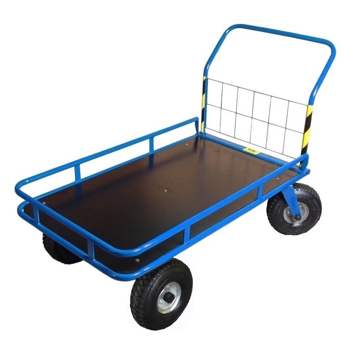 Power Tower Power Tower Plateauwagen XL 1470 mm met grote luchtbanden en rek rondom.