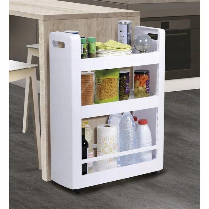 Power Tower Table d'appoint mobile MOBILO, avec 3 étagères réglables - roulettes 360gr s'insère sous le plan de travail