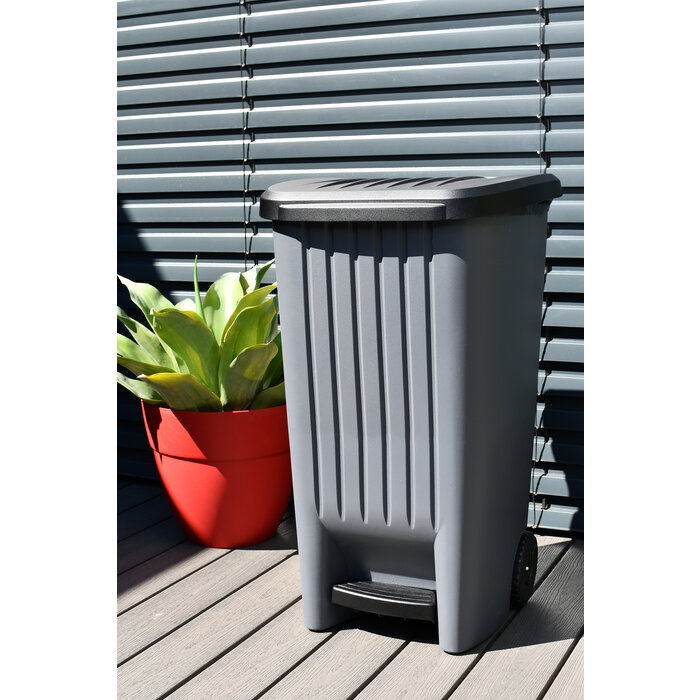 Power Tower Power Tower Treteimer 110 Liter mit Deckel und Rädern schwarz