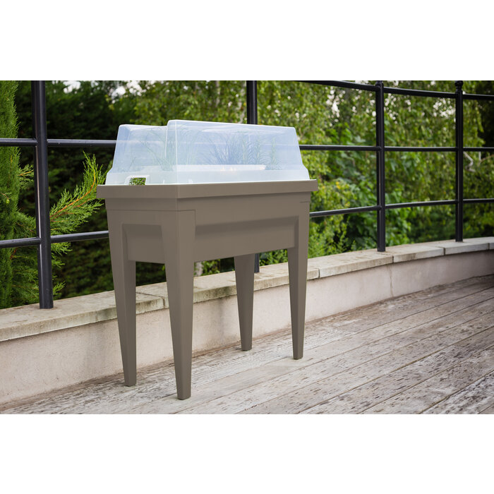 Power Tower Conteneur EDA City rectangulaire pour balcon, terrasse ou jardin avec couvercle Taupe