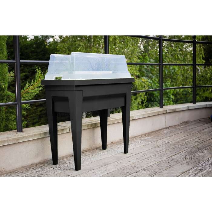 Power Tower Conteneur EDA City rectangulaire pour balcon, terrasse ou jardin avec couvercle Taupe