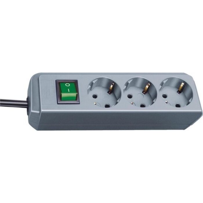 Brennenstuhl Eco-Line stekkerdoos met schakelaar 3-voudig zilver grijs 1,5 m H05VV-F 3G1,5