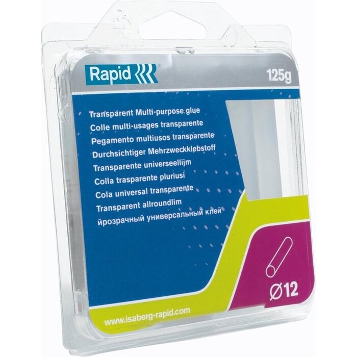 Rapid Rapid 12 mm Lijmpatronen Universeel Transparant voor Rapid 12mm Lijmpistolen - Compatibel met 11 mm lijmpistolen - 125 Gram - 14 Stuks