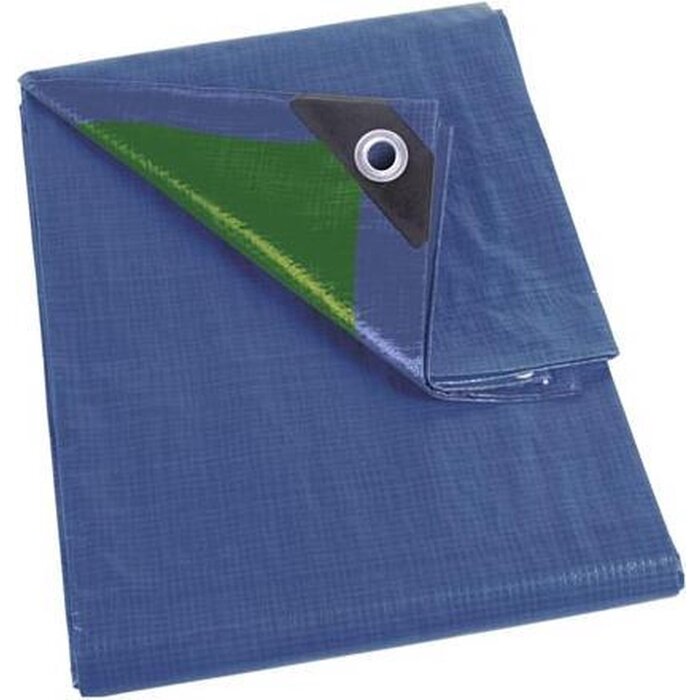 Perel Perel Bâche, 18 anneaux, coins renforcés, rectangulaire, bleu/vert, 70 g/m², 4 x 5 m
