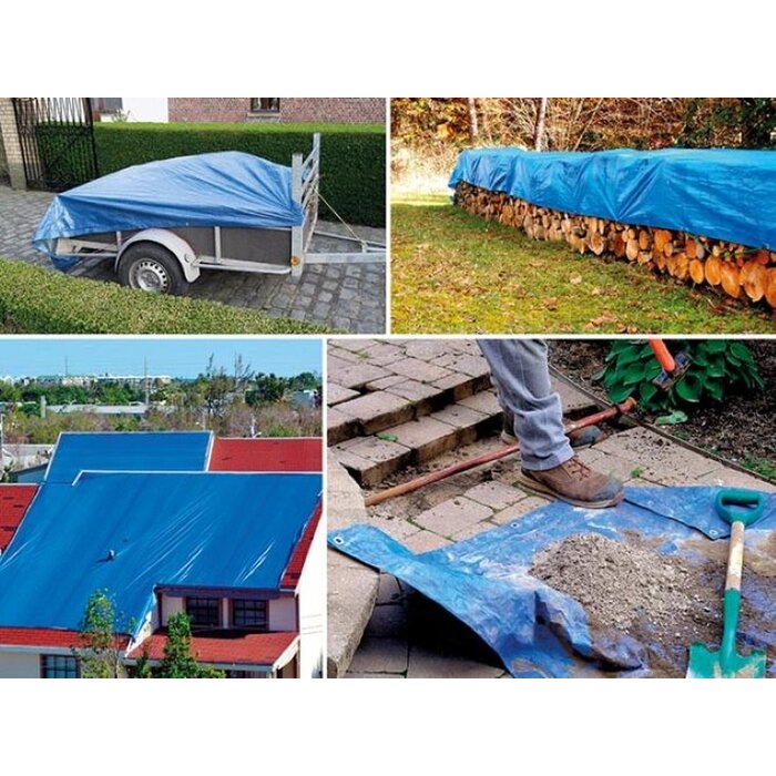 Perel Perel Bâche, 18 anneaux, coins renforcés, rectangulaire, bleu/vert, 70 g/m², 4 x 5 m