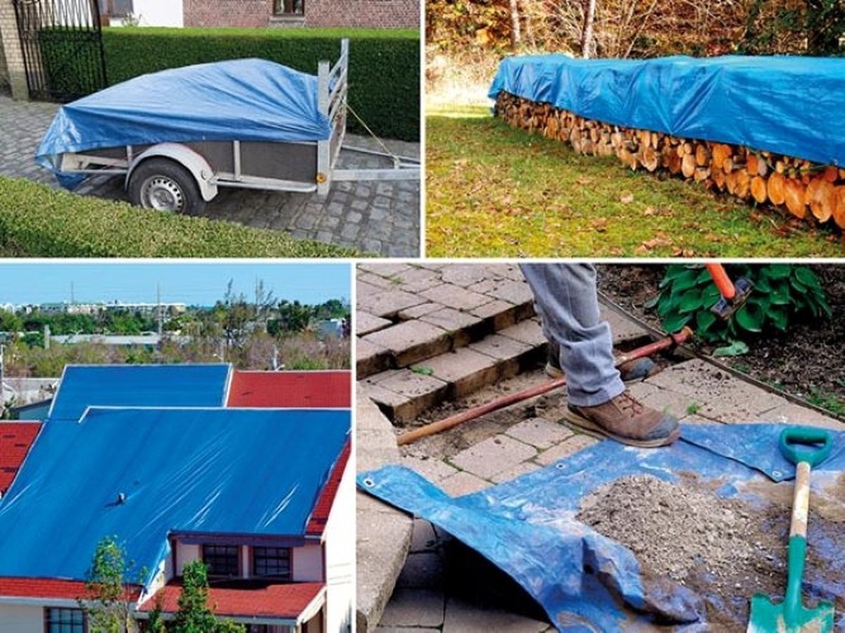 Perel Perel Bâche, 18 anneaux, coins renforcés, rectangulaire, bleu/vert, 70 g/m², 4 x 5 m