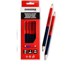 Diggers Diggers (bouw) potlood 2 kleuren rood-blauw - 12 stuks