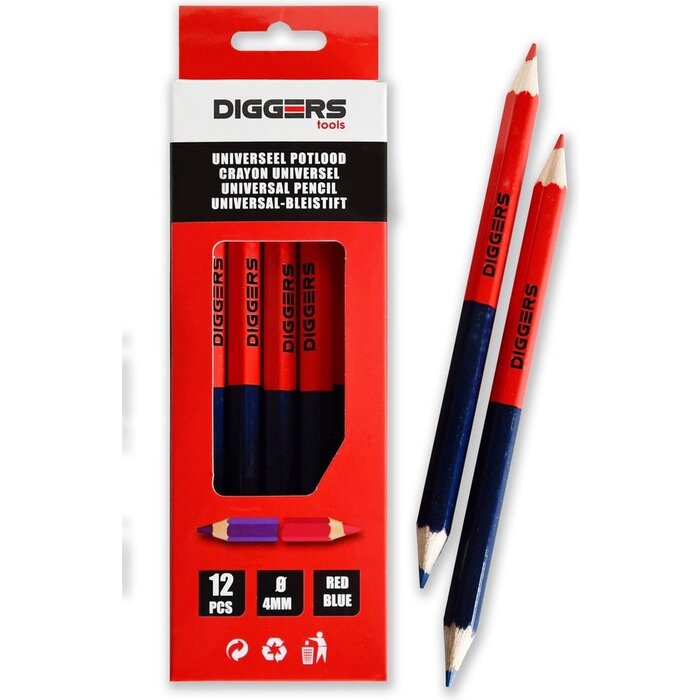 Diggers Digger (Bau) Bleistift 2 Farben rot-blau - 12 Stück