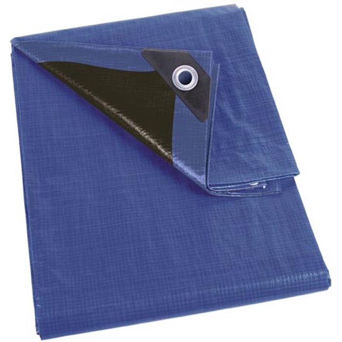Perel Perel Dekzeil, zeer sterk, 44 ringen, versterkte hoeken, rechthoekig, blauw-zwart, 140 g-m², 10 x 12 m
