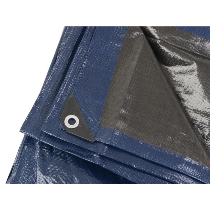 Perel Perel Dekzeil, zeer sterk, 44 ringen, versterkte hoeken, rechthoekig, blauw-zwart, 140 g-m², 10 x 12 m
