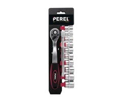 Perel Perel Dopsleutelset Met Ratel 3-8" Chroom Zilver-zwart 12-delig