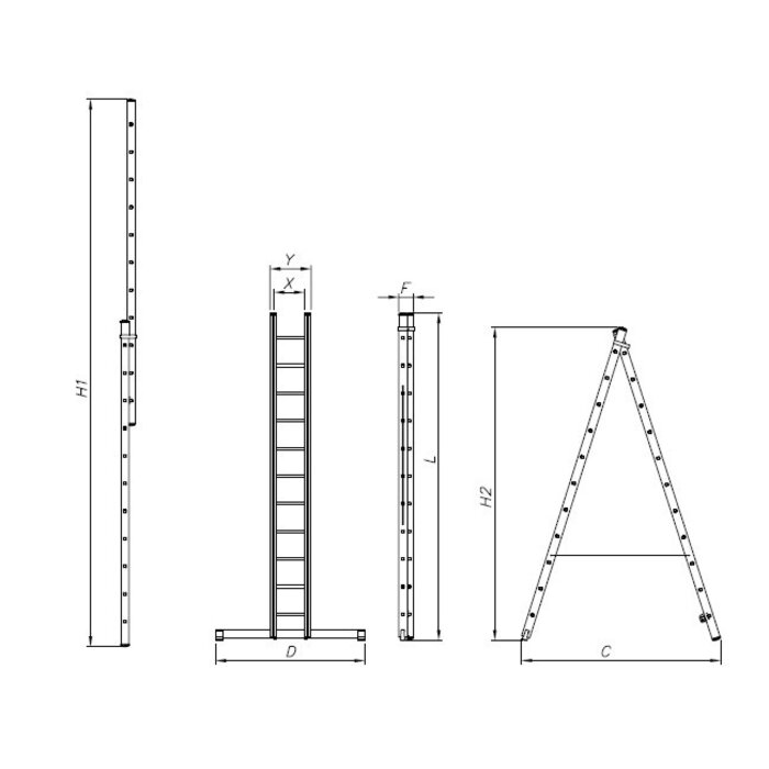 Spider & Co Aluminium opsteek- of uitzetladder professional 2 x 7 treden 197 x 40 cm  EN131 tot 150 kg
