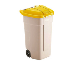 Rubbermaid Outdoor-Abfallbehälter 100 LTR, RUBBERMAID beige mit gelbem Deckel