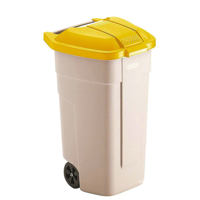 Rubbermaid Outdoor-Abfallbehälter 100 LTR, RUBBERMAID beige mit gelbem Deckel