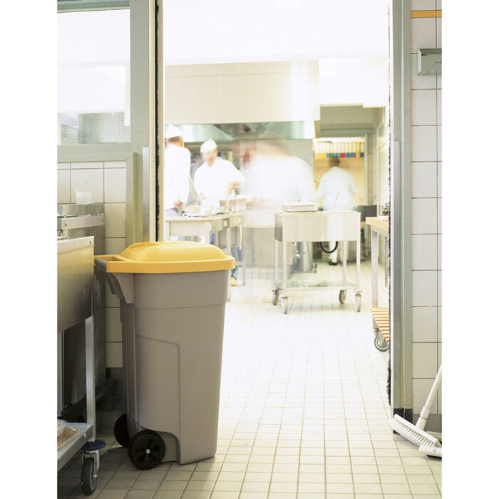 Rubbermaid Afvalbak voor buiten 100 LTR, RUBBERMAID beige met gele deksel