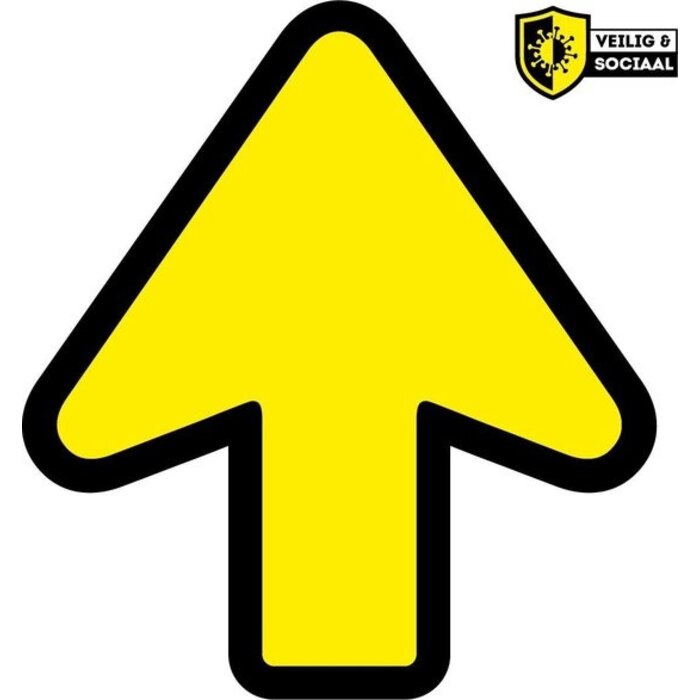 Pijl | vloer sticker | Corona Veilig &amp;amp; Sociaal | markering | Fel Geel Zwart | Antislip | 20 cm