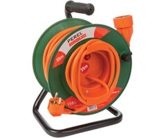 Perel Perel Câble d'extension sur bobine, usage intérieur, mis à la terre, protection thermique, longueur de câble 25 m, 3G1.5, orange/vert