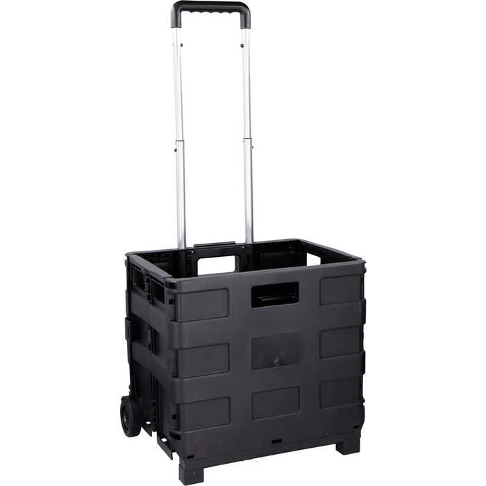 Kinzo - Opvouwbare Boodschappentrolley - Zwart - Opvouwbare Krat - tot 25KG - op Wieltjes