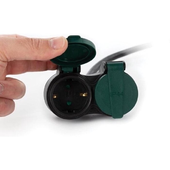 Perel VERLENGKABEL MET 2 STOPCONTACTEN - GEBRUIK BUITENSHUIS - SCHUKO - 20 m