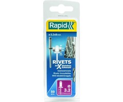 Rapid Rapid Blindklinknagels RVS Ø 3.2 x 8 mm incl. Boor 50 st.. Box