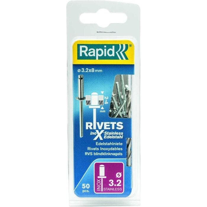 Rapid Rapid Blindklinknagels RVS Ø 3.2 x 8 mm incl. Boor 50 st.. Box